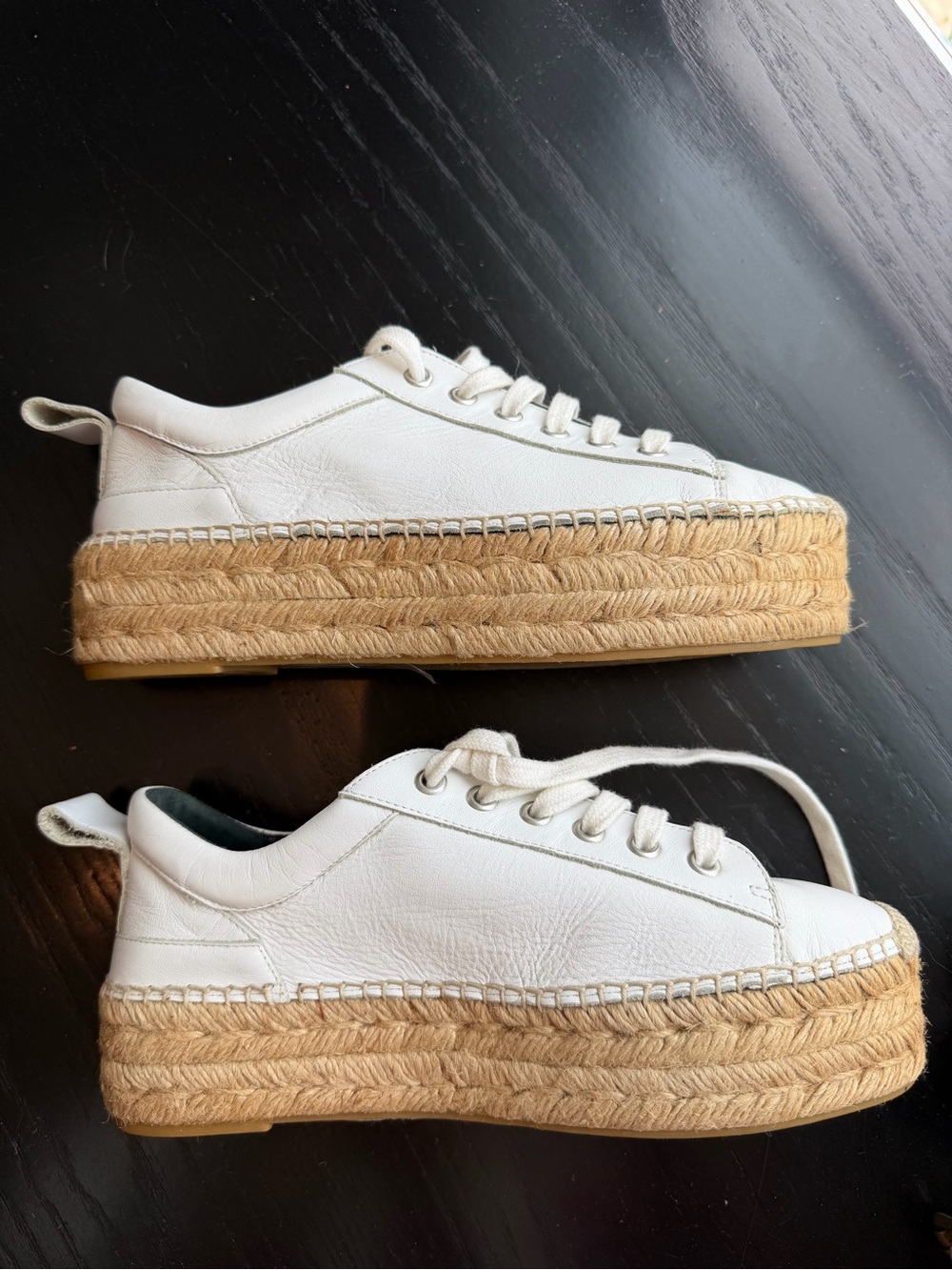 NWT Alexander McQueen White Leather Platform Espadrille Sneakers Jute Sole, 37